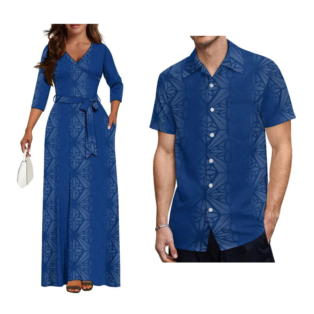 Polynesian Custom Couple Clothing Autumn Long Sleeve New Women'S Dress Hawaii Men'S Formal Shirt 2-Piece Set 2025 New
