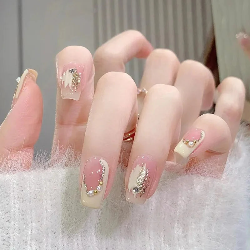 24Pcs Love Heart Butterfly Coffin Fake Nails Art French Long Ballet Detachable Wearing Press on Nail Tips Full Cover False Nails