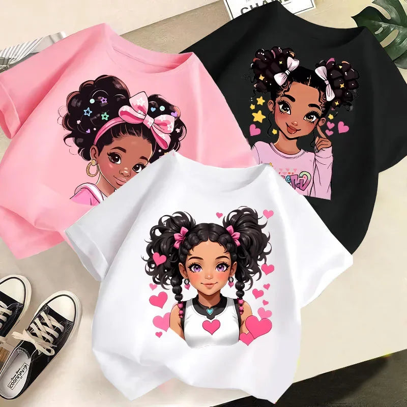 New Children Cute Girl Cartoon Printed T-shirt Girls Short Sleeve New Fashion Summer Children's Wear Creative Clothing