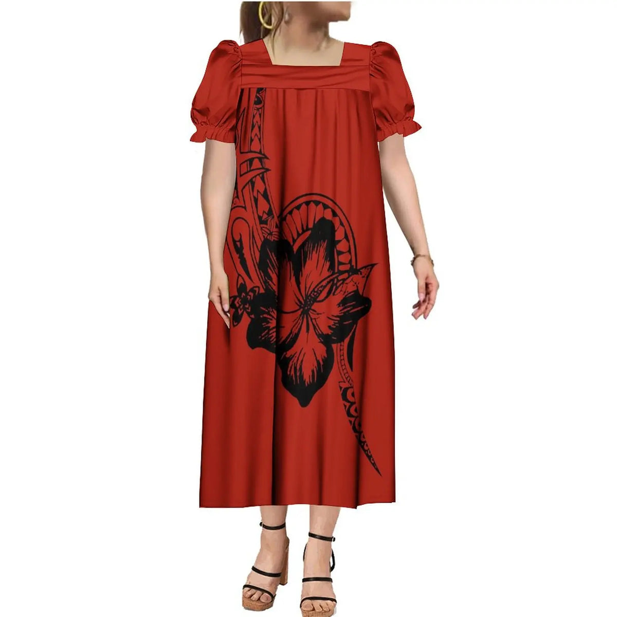 2024 Summer Micronesia Tribe Mumu Fashion Ladies Puffy Sleeve Dress Polynesian Party Mumu Ladies Fluffy Maxi Dress