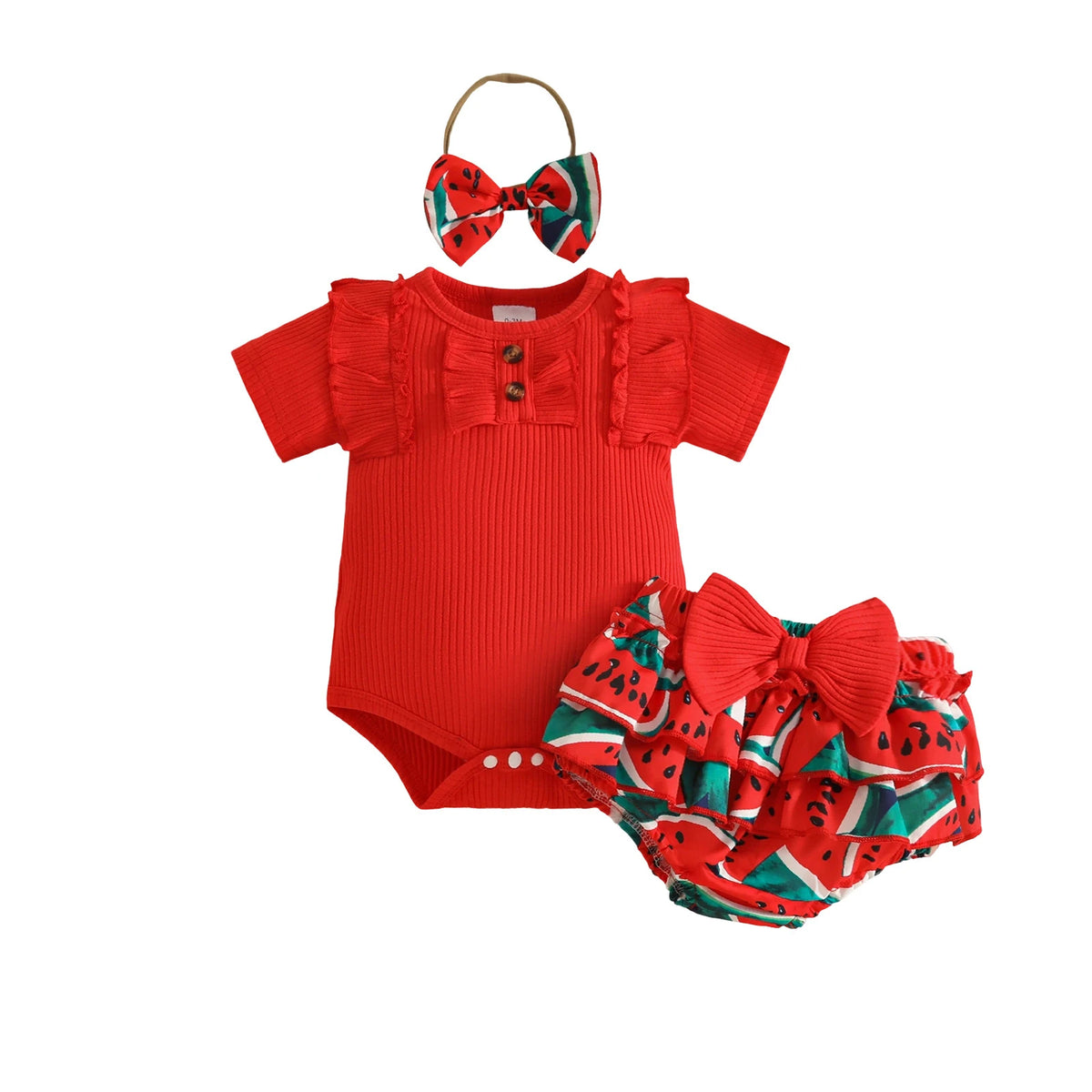 Baby Girl Comfortable And Breathable Set Short Sleeve Top Cute Cartoon Printed Shorts Three Piece Set Matching Items Conjuntos