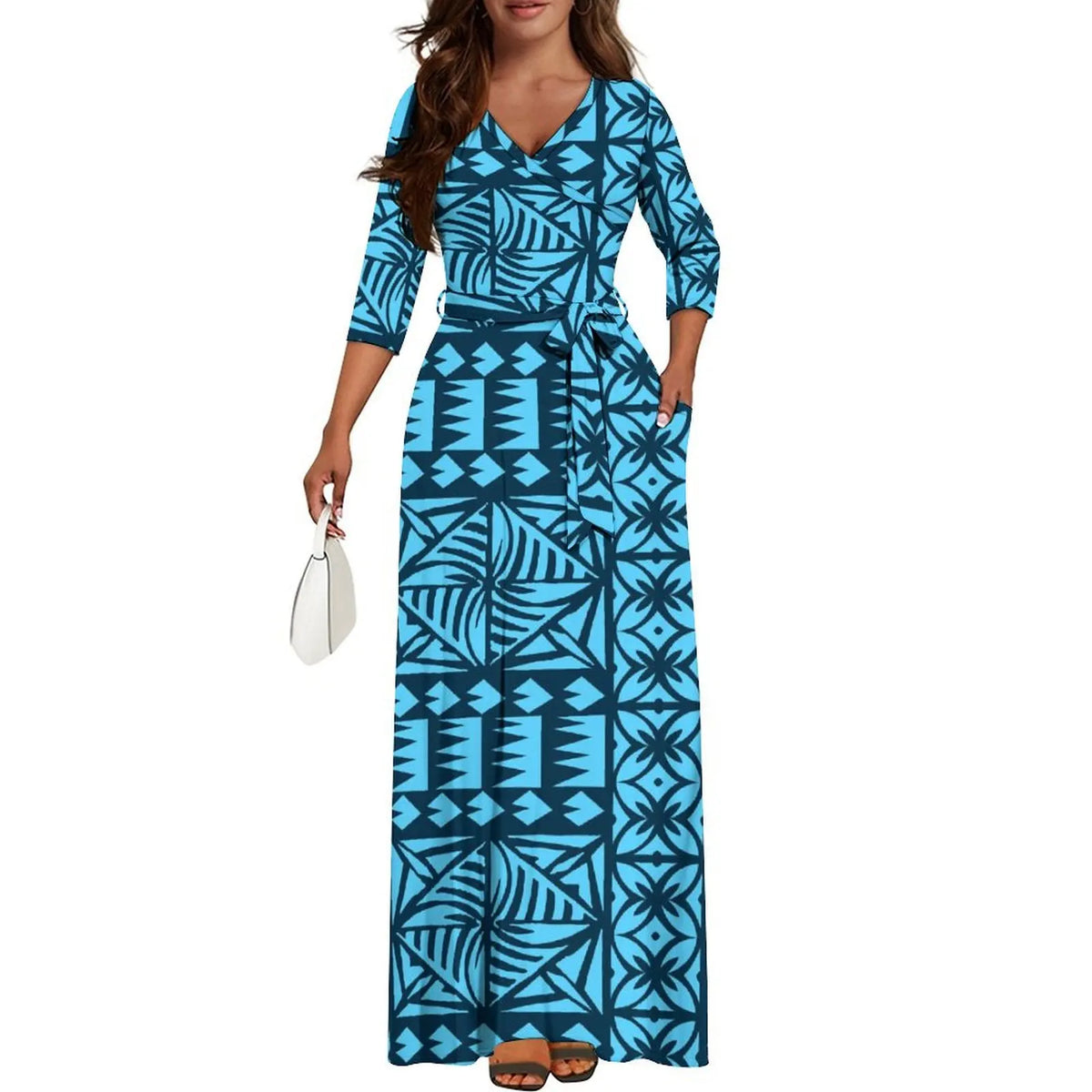 Tribal Ethnic Style Women'S Dress Fiji Samoa Custom Dress Polynesian Ladies Banquet Dress Elegant V-Neck Short-Sleeved Dress