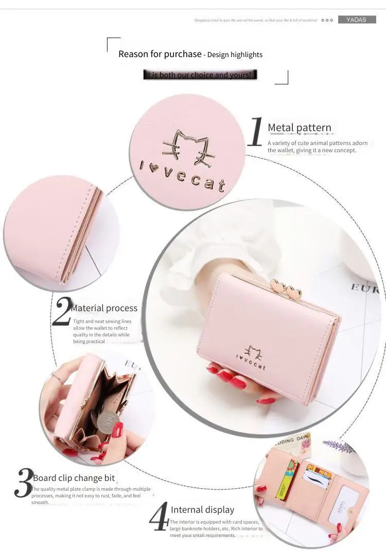 Mini Women Wallet Small animals heart Short Women's Wallet Card Holder Girls Woman Fashion Lady Coin Purse for Female Clutch Bag