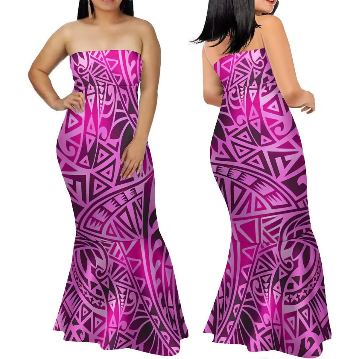 Summer Fashion Strapless Evening Dress Custom Polynesian Print New Design Party Elegant Slim Fishtail Dress Soft Quality Fabric