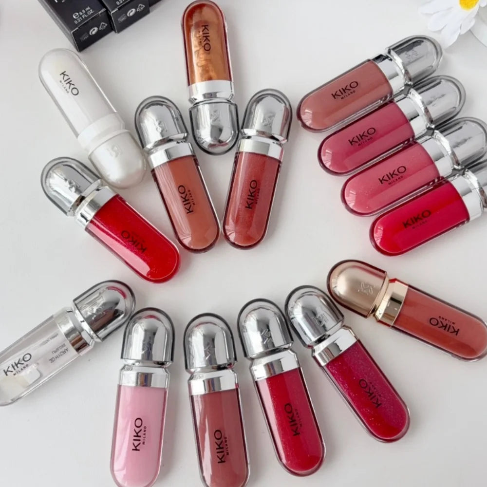 KIKO 3D Liquid Gloss Lip Glaze Mirror Plumper Lipstick Nourished Glossy Full Lips Not Fading Milk Tea Bean Paste Makeup Cosmetic