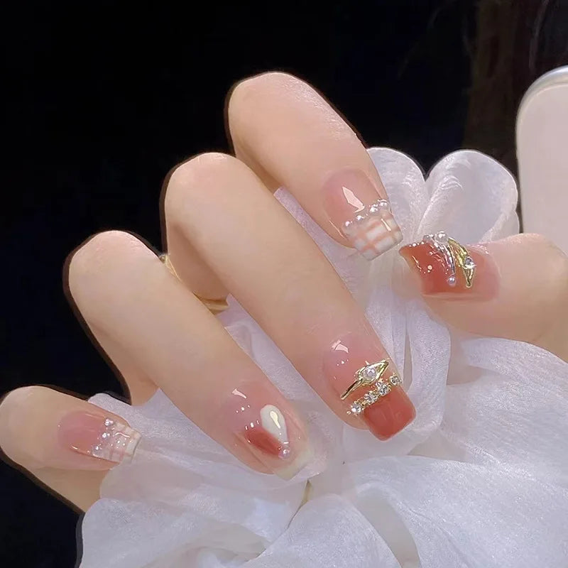 24Pcs Love Heart Butterfly Coffin Fake Nails Art French Long Ballet Detachable Wearing Press on Nail Tips Full Cover False Nails