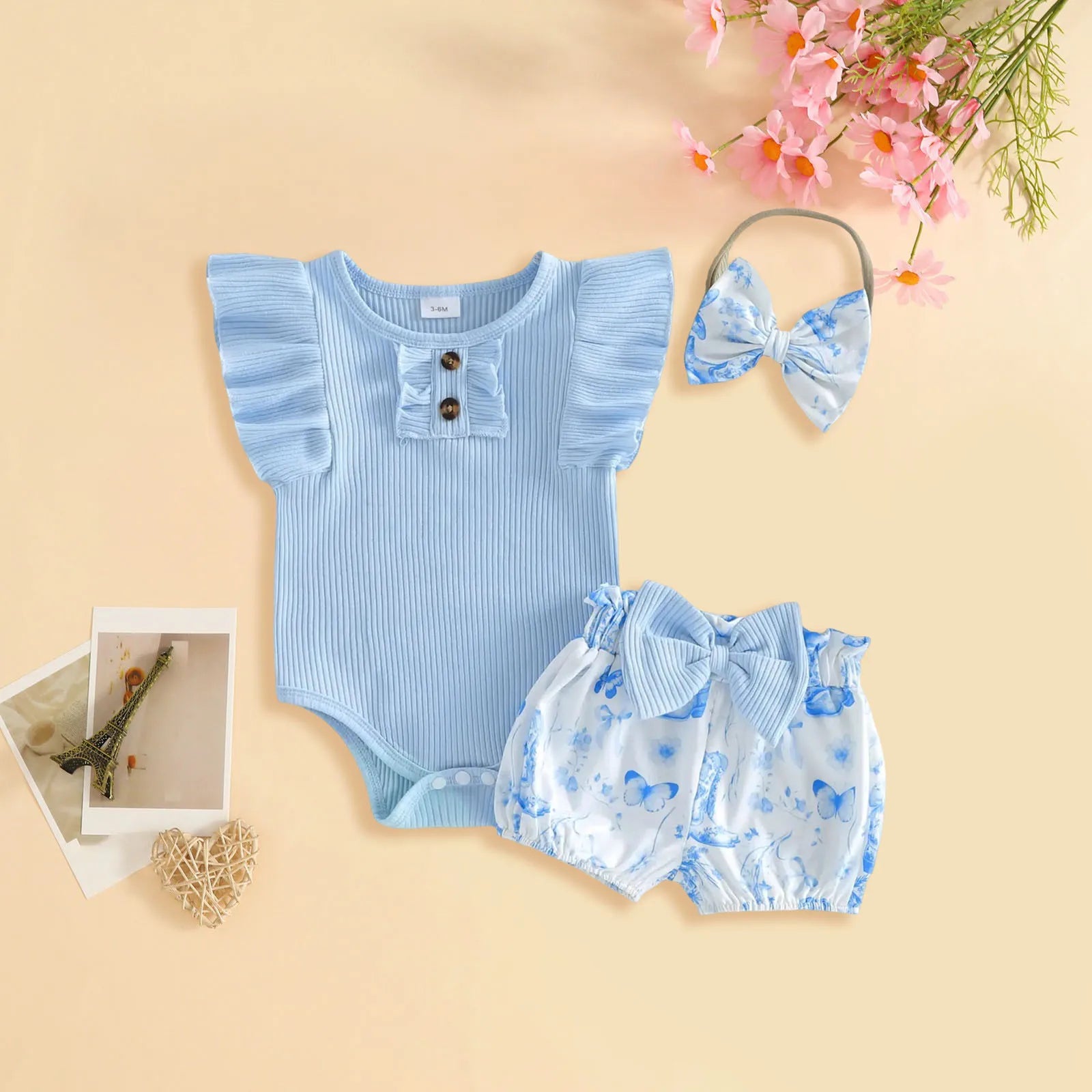Girl Baby Outfit Newborn Baby Girl Clothes 3 6 9 12 18 Months Summer Outfits Flutter Sleeve Bodysuit Tops Preemie Girl Set
