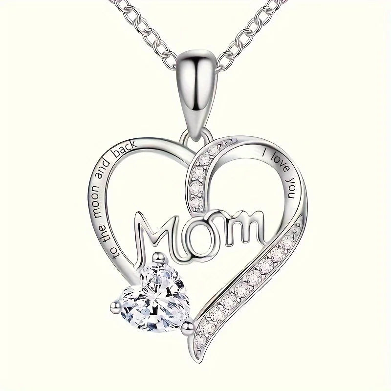 A Mother's Day gift, a heart-shaped mom with engraved words and Rhinestone, a multi-color accessory, a versatile female necklace