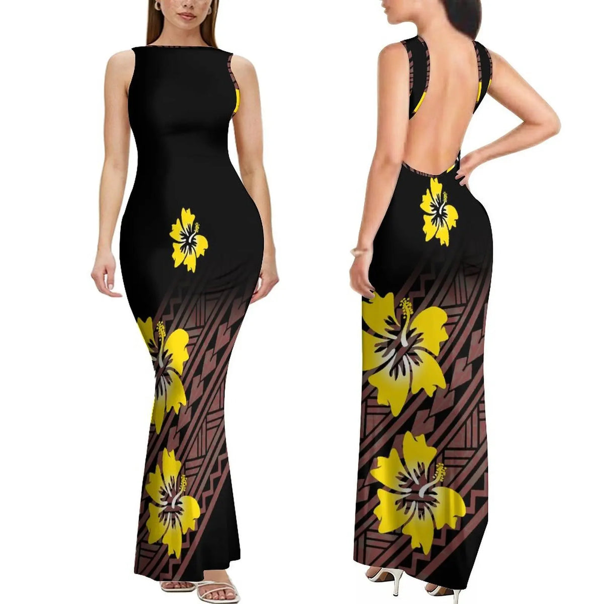 Summer Mature And Elegant Sleeveless Long Slimming And Sexy Backless Women'S Dress With Polynesian Custom Pattern