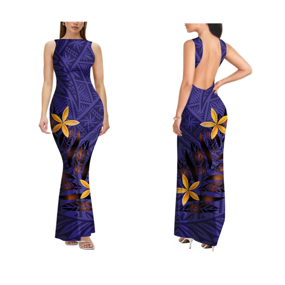 Sexy Sleeveless High-Quality Form-Fitting Long Backless Women'S Dress Polynesian Custom Party And Festival Dress