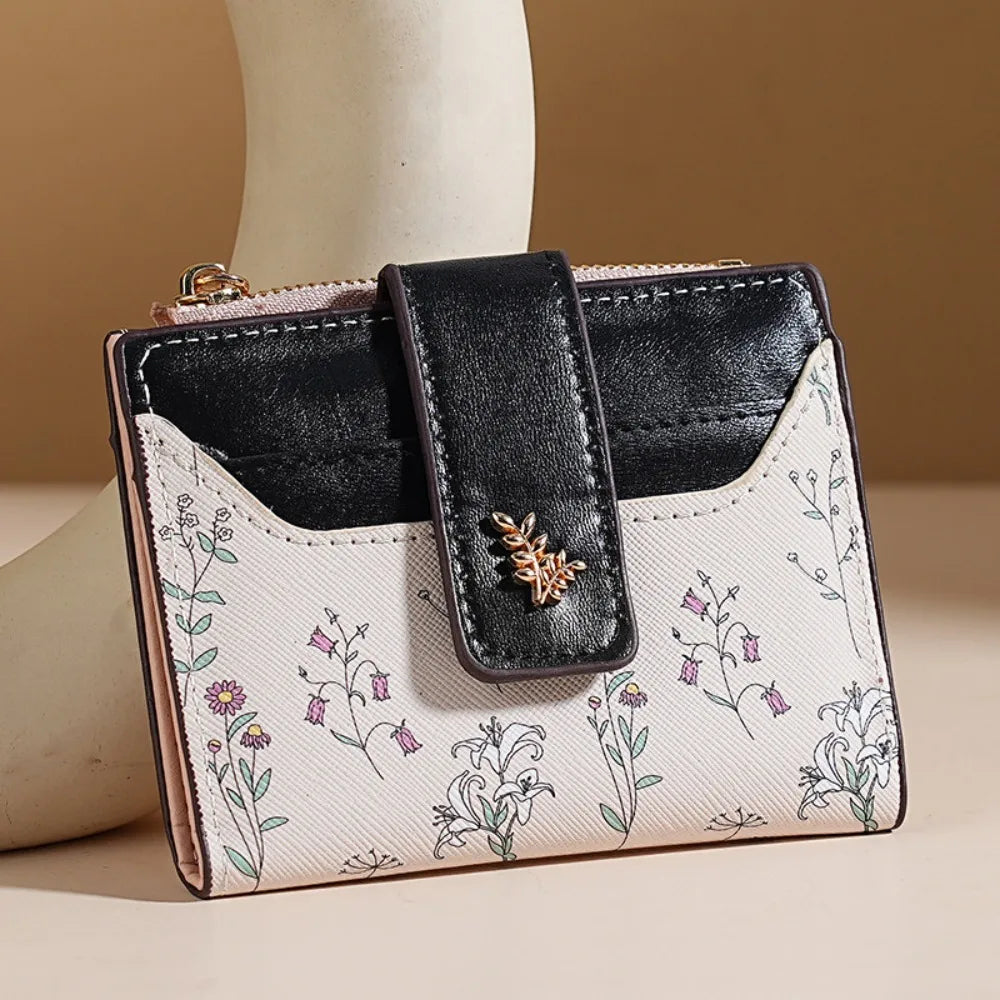 Fashion PU Leather Women Short Wallet Multi-Cards Small Flowers Coin Purse Zipper Hasp Slim Small Wallet Women