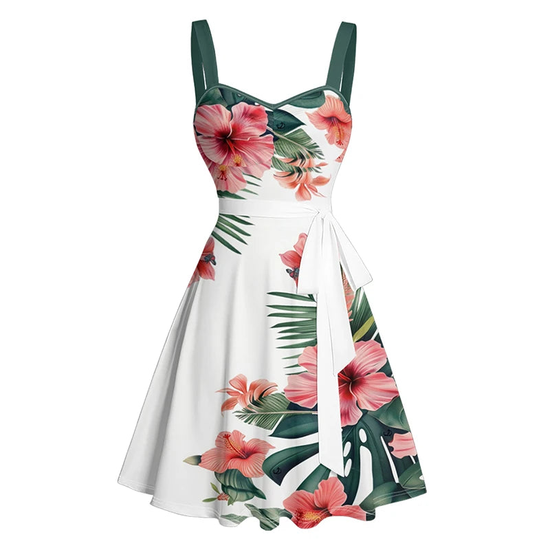 Tropical Flower Print Mini Vacation Dress
