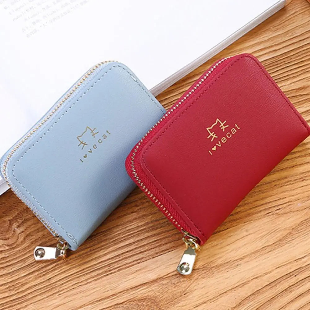 Portable Pu Leather Short Wallet Zipper Closure Cute Style Women Card Holder Simple Design Large Capacity Coin Purse For Women