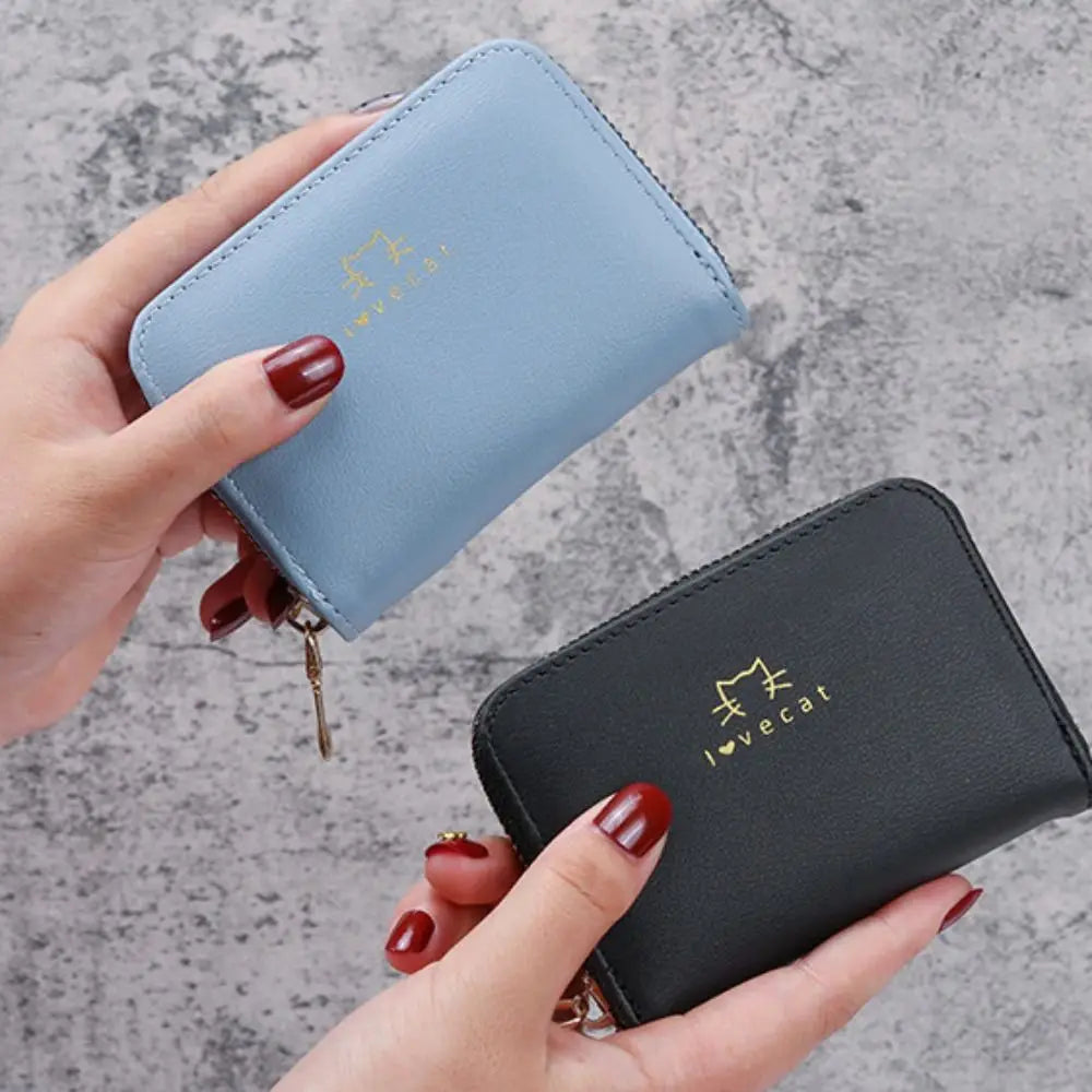 Portable Pu Leather Short Wallet Zipper Closure Cute Style Women Card Holder Simple Design Large Capacity Coin Purse For Women