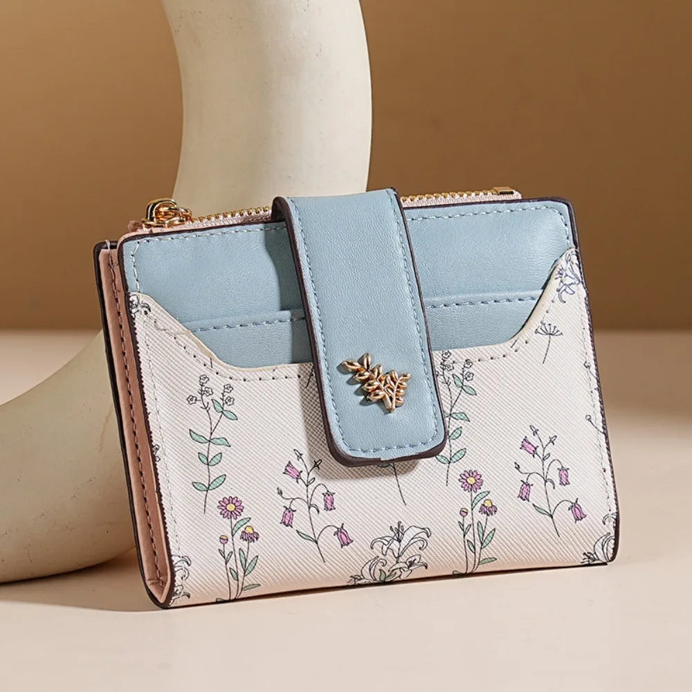 Fashion PU Leather Women Short Wallet Multi-Cards Small Flowers Coin Purse Zipper Hasp Slim Small Wallet Women