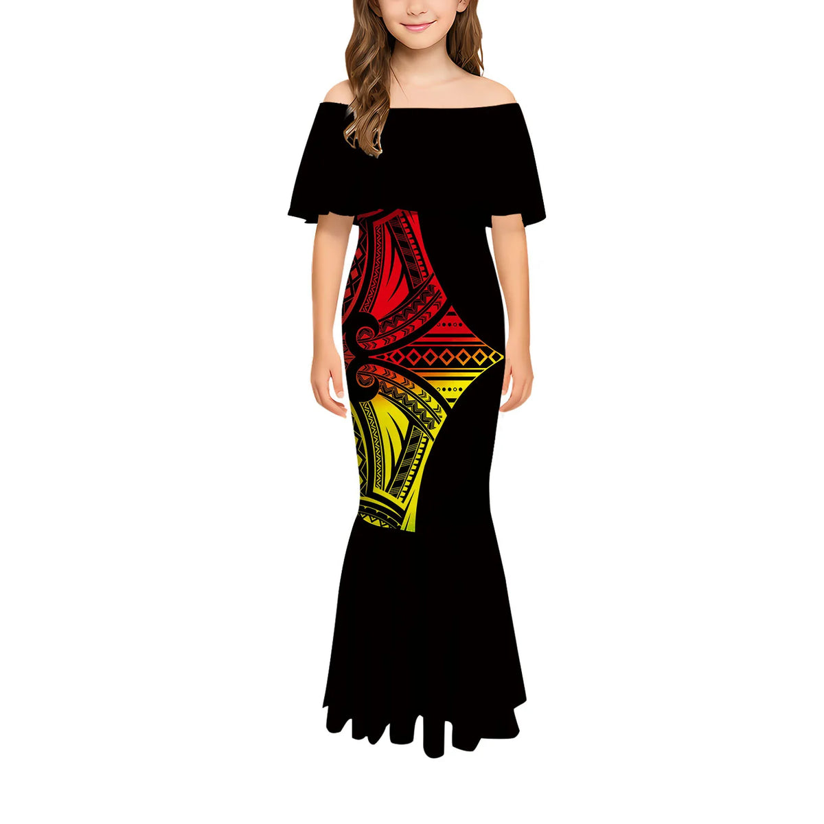 Stylish And Casual Printed One-Shoulder Long Fishtail Dress Custom-Made Polynesian Sexy And Slimming Girl'S Dress