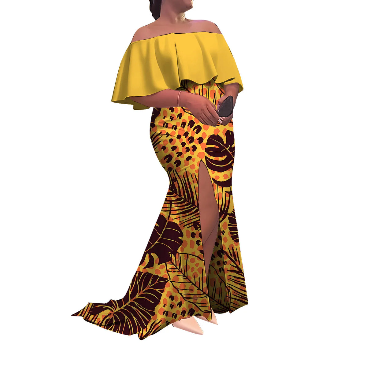 Women'S Dress Half-Printed One-Shoulder Slit Long Floor-Length Slimming Fishtail Dress Polynesian Evening Dress Custom-Made