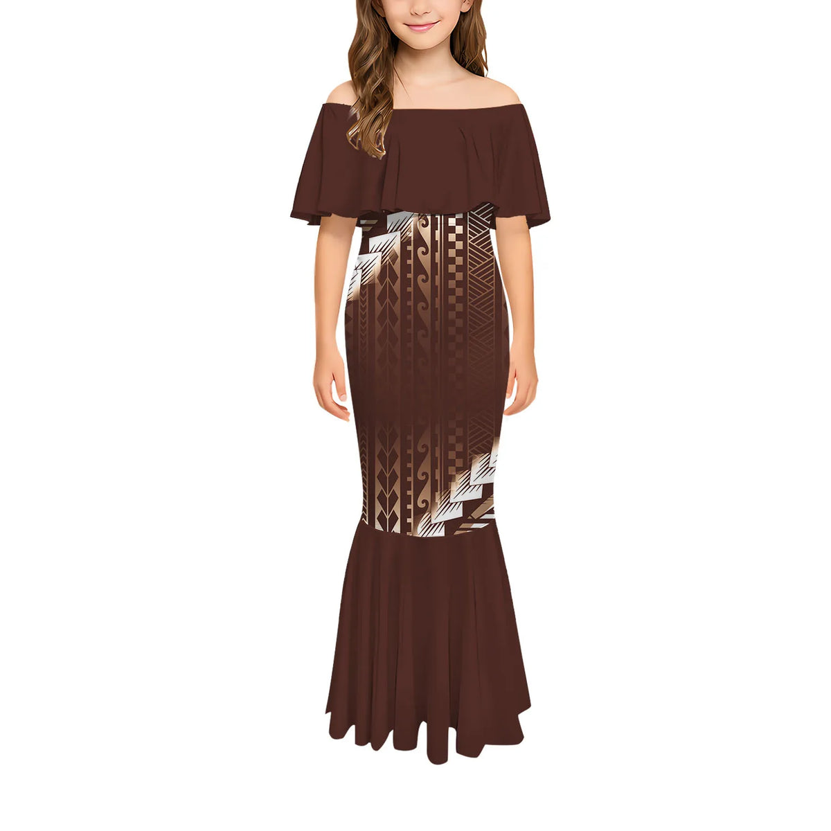 Stylish And Casual Printed One-Shoulder Long Fishtail Dress Custom-Made Polynesian Sexy And Slimming Girl'S Dress