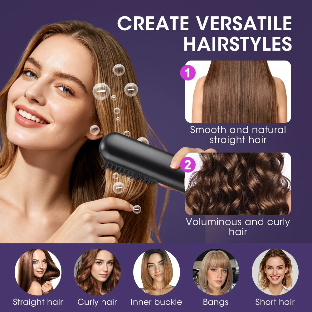Portable Hair Straightener Brush 4 Temp Setting Cordless Straightening Comb LED Display Ceramic Coating Ionic Technology Styling