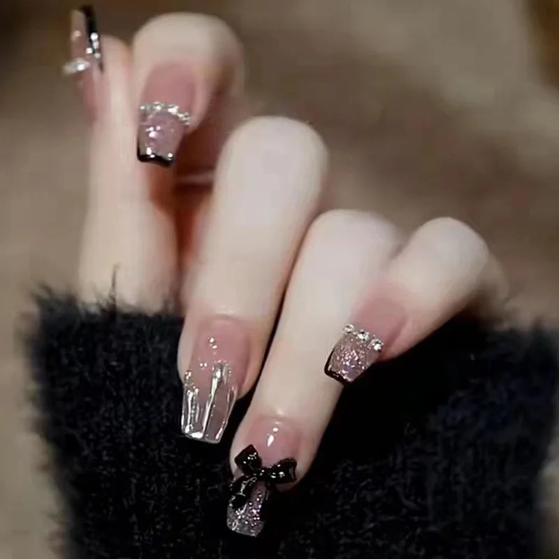 24Pcs Love Heart Butterfly Coffin Fake Nails Art French Long Ballet Detachable Wearing Press on Nail Tips Full Cover False Nails