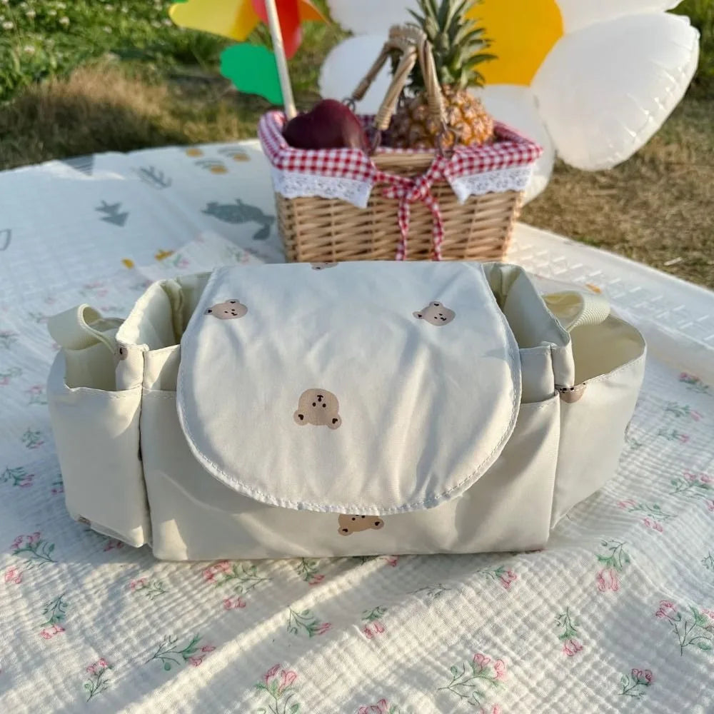 Cartoon Stroller Organizer Bag Cloth Multi Pocket Pram Storage Bag Bear Diaper Bottle Baby Stroller Bag