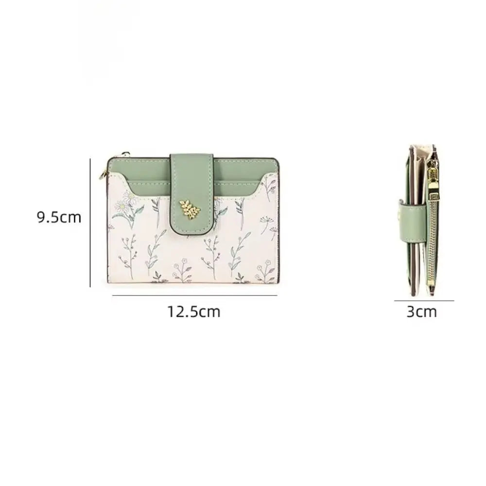 Fashion PU Leather Women Short Wallet Multi-Cards Small Flowers Coin Purse Zipper Hasp Slim Small Wallet Women