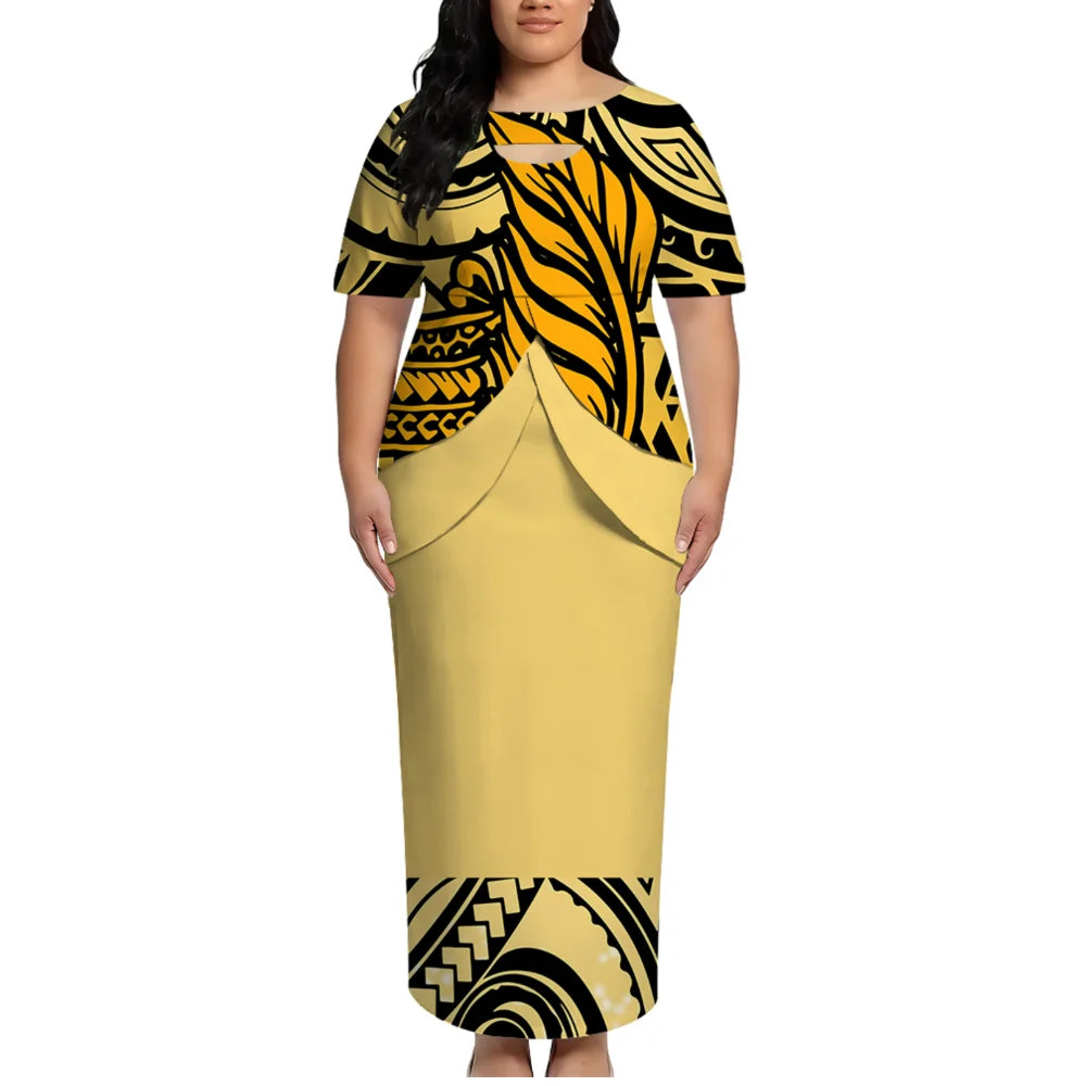 High-Quality Polynesian Island Ethnic Style Round-Neck Dress For Women From Tonga And Fiji Puletasi Elegant Dress Custom Made