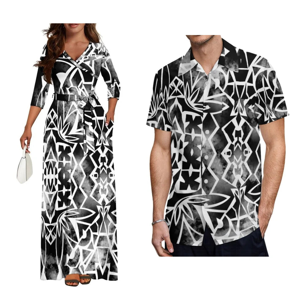 Polynesian Custom Couple Clothing Autumn Long Sleeve New Women'S Dress Hawaii Men'S Formal Shirt 2-Piece Set 2025 New