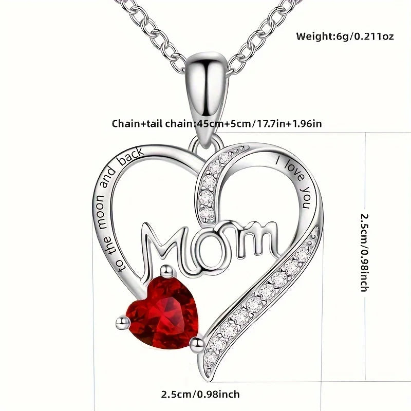 A Mother's Day gift, a heart-shaped mom with engraved words and Rhinestone, a multi-color accessory, a versatile female necklace
