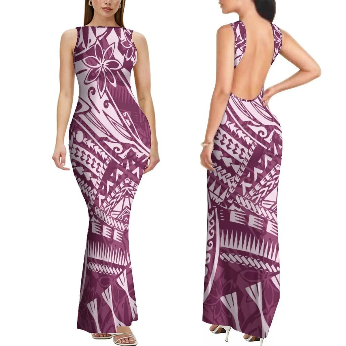 Summer Mature And Elegant Sleeveless Long Slimming And Sexy Backless Women'S Dress With Polynesian Custom Pattern