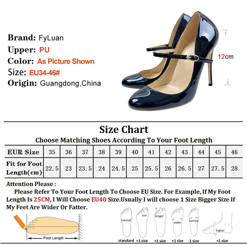 Round Toe Stiletto Shoes For Women Black Mary Jane Shoes 10CM 12CM Thin High Heels Spring Autumn Buckle Strap Fashion Sexy Pumps