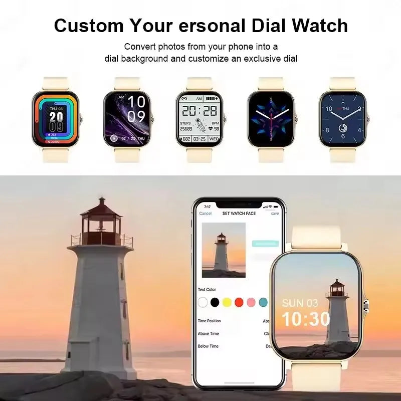 Smart watch with full touch screen, call, message reminder, music control and other functions, compatible with iPhone/android mo