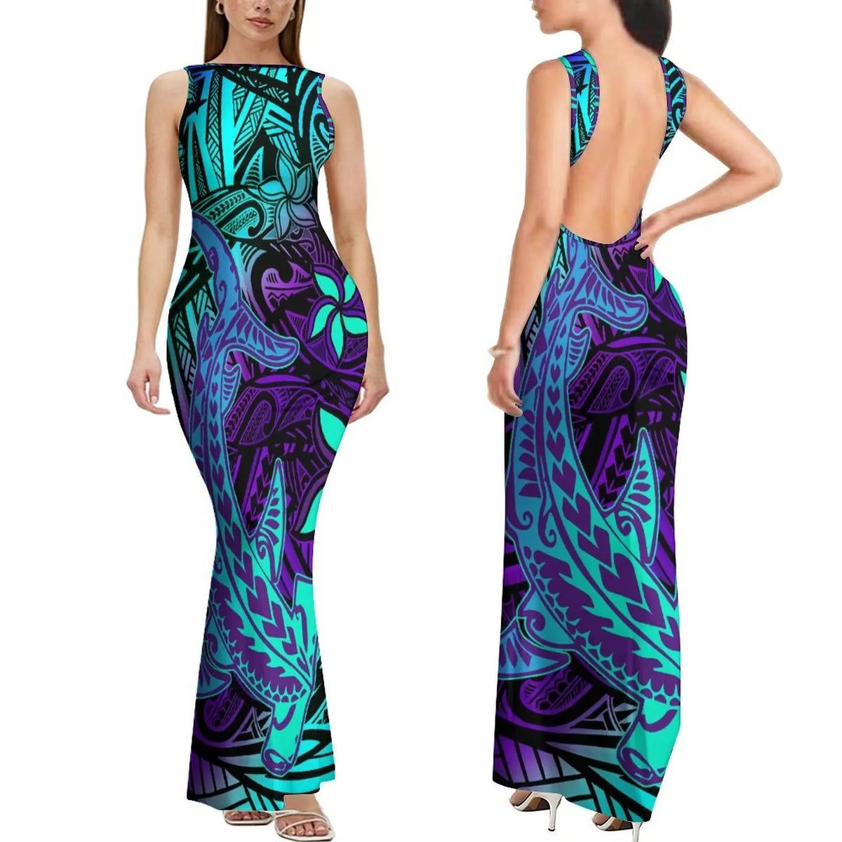 Summer Mature And Elegant Sleeveless Long Slimming And Sexy Backless Women'S Dress With Polynesian Custom Pattern