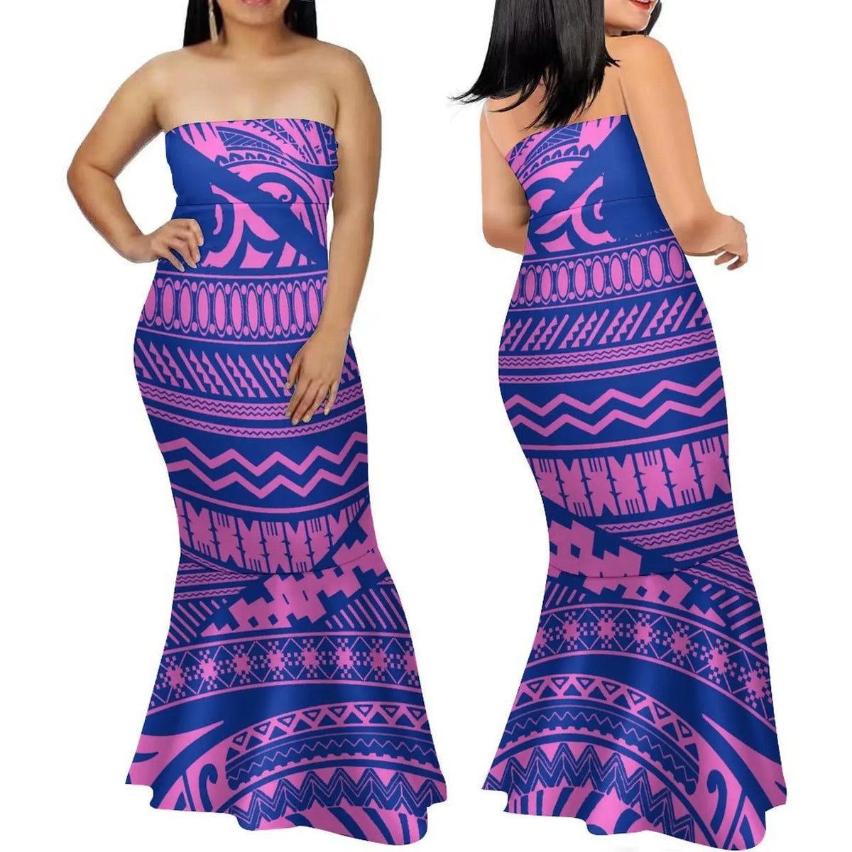 Summer Fashion Strapless Evening Dress Custom Polynesian Print New Design Party Elegant Slim Fishtail Dress Soft Quality Fabric