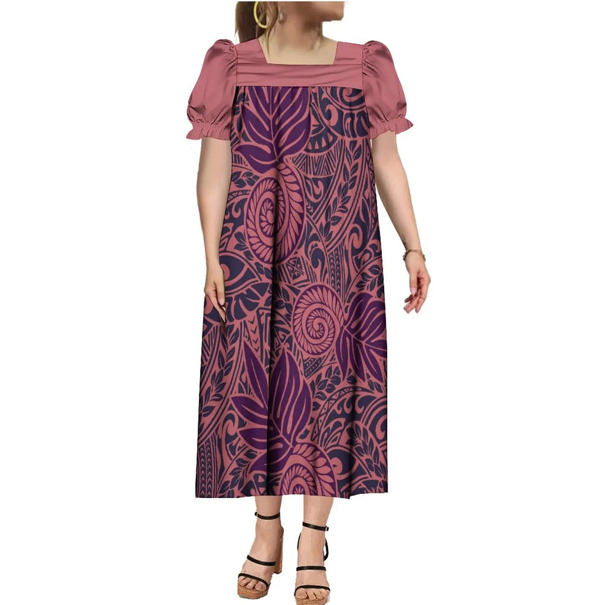 2024 Summer Micronesia Tribe Mumu Fashion Ladies Puffy Sleeve Dress Polynesian Party Mumu Ladies Fluffy Maxi Dress
