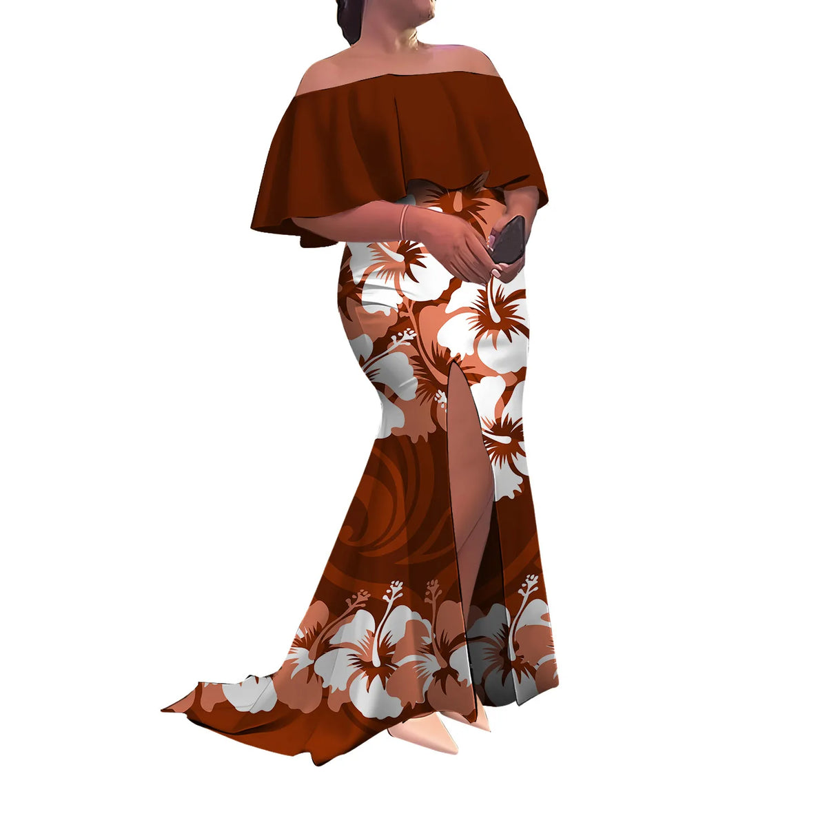 Women'S Dress Half-Printed One-Shoulder Slit Long Floor-Length Slimming Fishtail Dress Polynesian Evening Dress Custom-Made