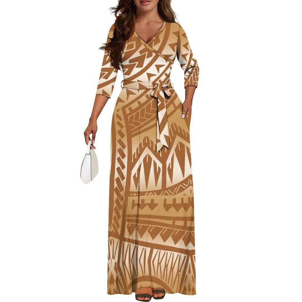 Polynesian Custom Couple Clothing Autumn Long Sleeve New Women'S Dress Hawaii Men'S Formal Shirt 2-Piece Set 2025 New