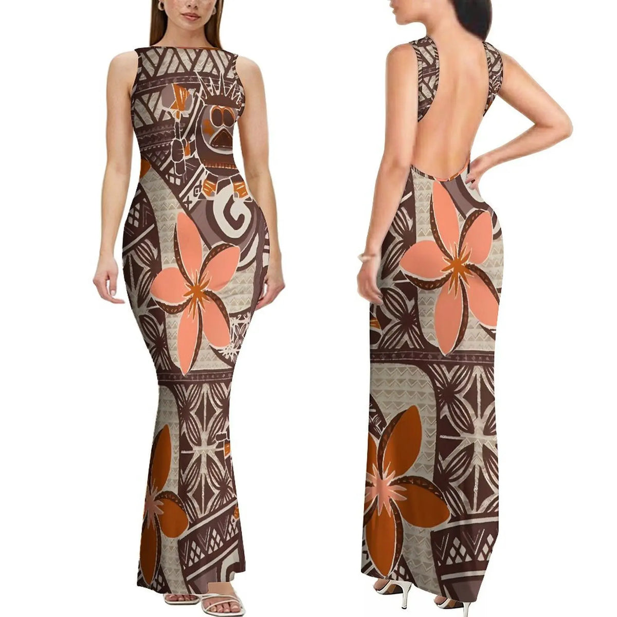 Summer Mature And Elegant Sleeveless Long Slimming And Sexy Backless Women'S Dress With Polynesian Custom Pattern