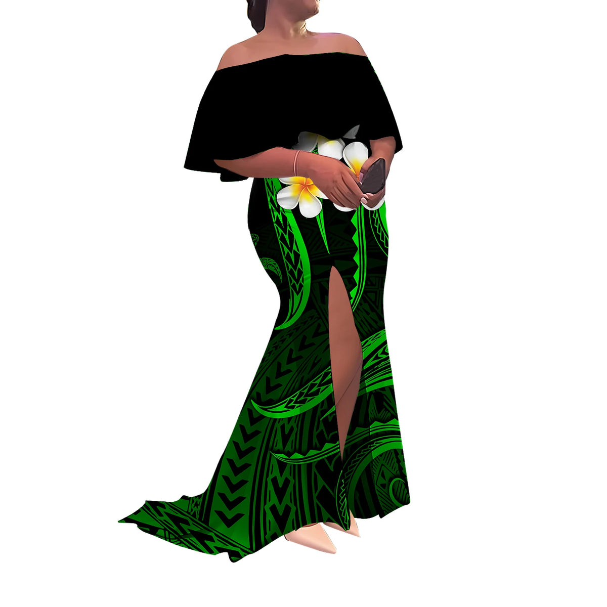 Summer Women'S Dress Elegant Half-Printed One-Shoulder Slit Long Floor-Length Polynesian Slimming Fishtail Dress