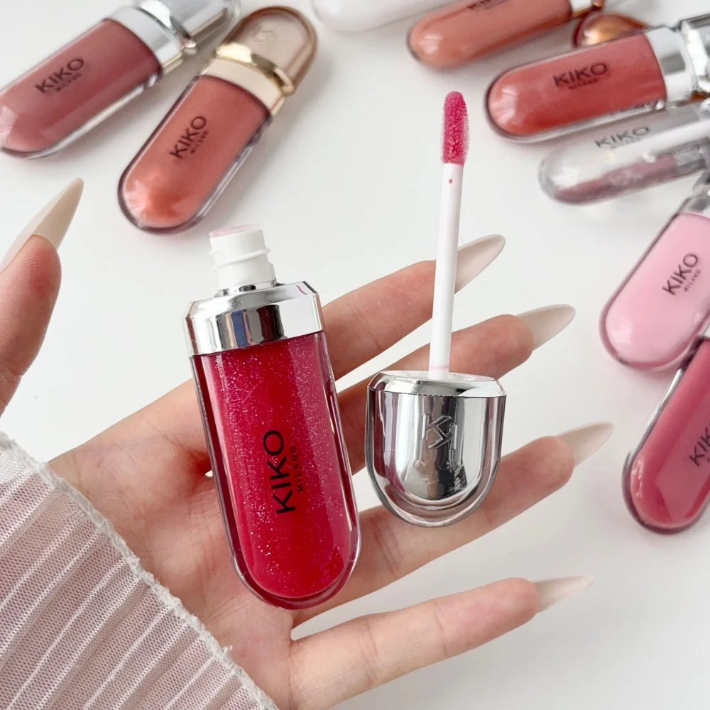 KIKO 3D Liquid Gloss Lip Glaze Mirror Plumper Lipstick Nourished Glossy Full Lips Not Fading Milk Tea Bean Paste Makeup Cosmetic