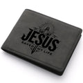 Men's Fashionable Short Wallet, with Personalized Design Featuring the Image of Jesus, and Multiple Card Slots.