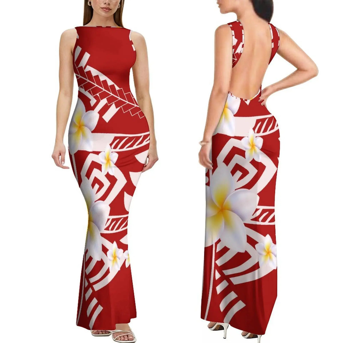 Summer Mature And Elegant Sleeveless Long Slimming And Sexy Backless Women'S Dress With Polynesian Custom Pattern