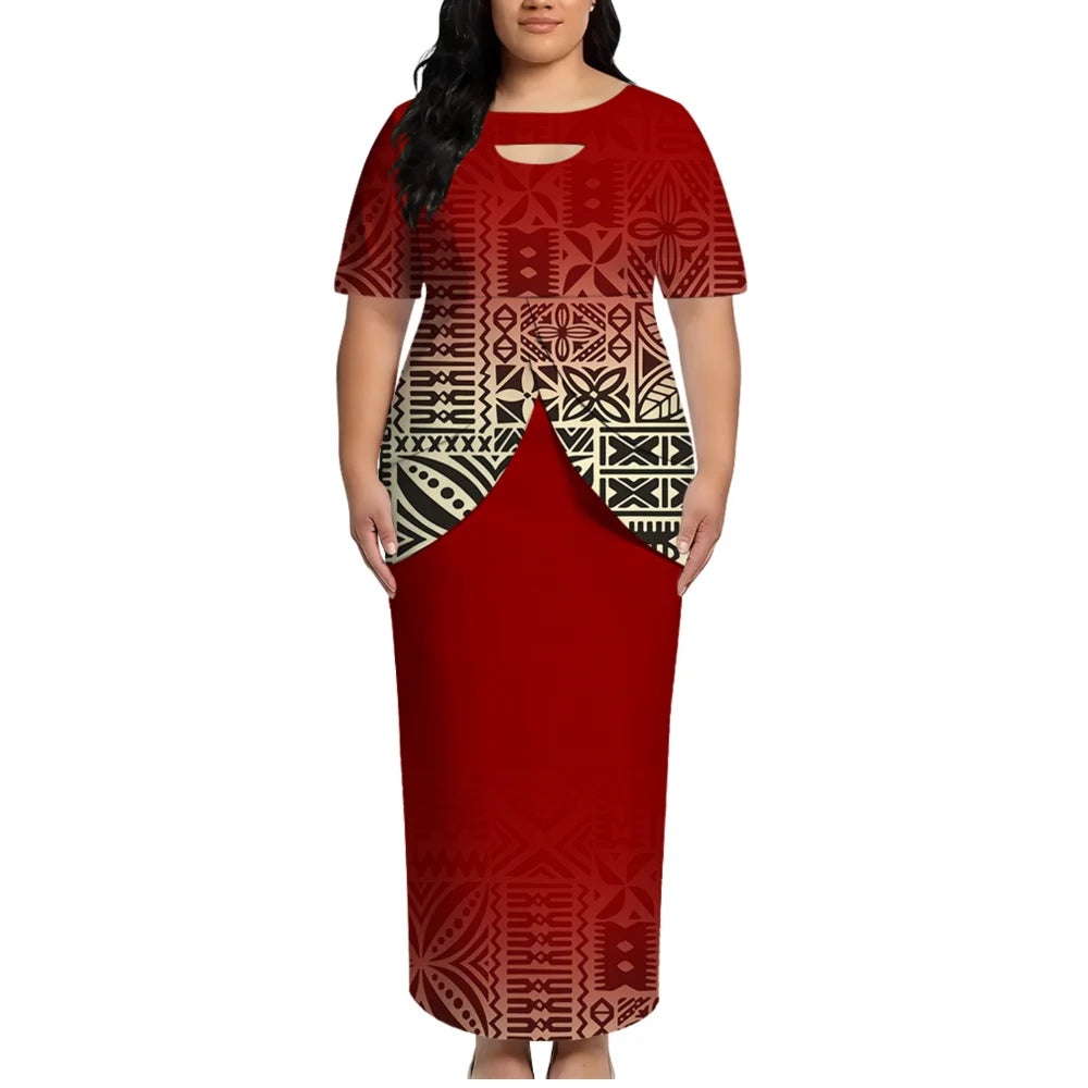 High-Quality Polynesian Island Ethnic Style Round-Neck Dress For Women From Tonga And Fiji Puletasi Elegant Dress Custom Made