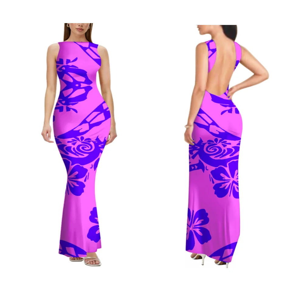 Sexy Sleeveless High-Quality Form-Fitting Long Backless Women'S Dress Polynesian Custom Party And Festival Dress