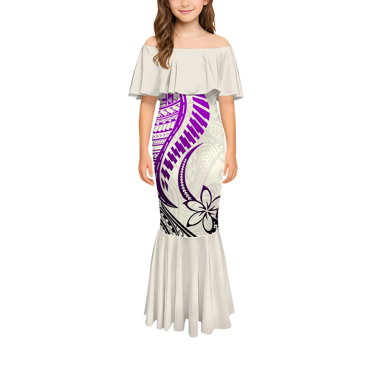 Stylish And Casual Printed One-Shoulder Long Fishtail Dress Custom-Made Polynesian Sexy And Slimming Girl'S Dress