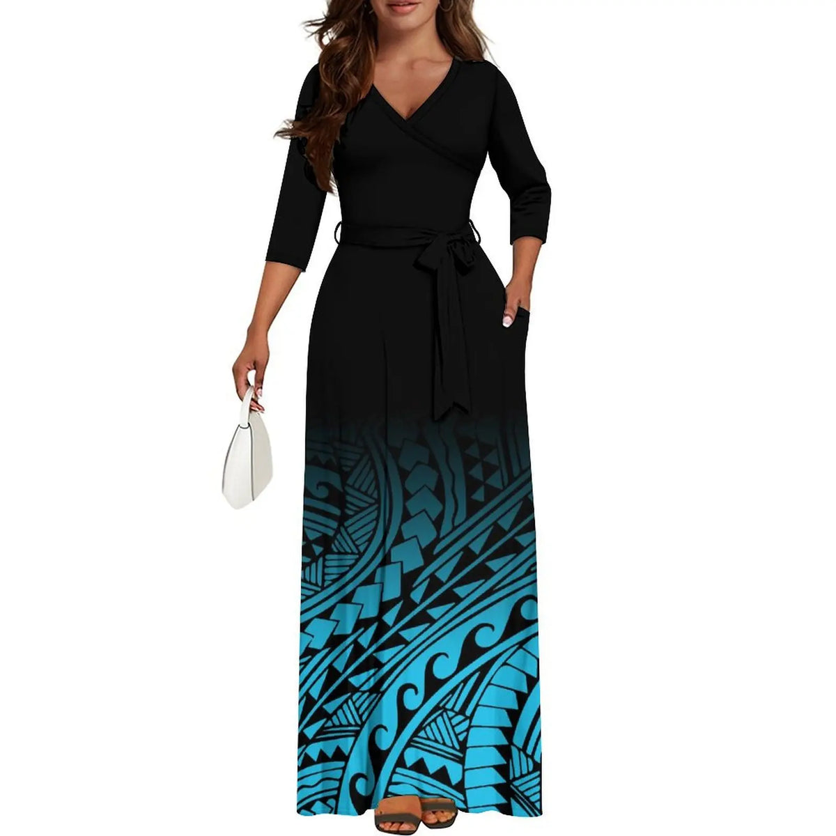 Tribal Ethnic Style Women'S Dress Fiji Samoa Custom Dress Polynesian Ladies Banquet Dress Elegant V-Neck Short-Sleeved Dress