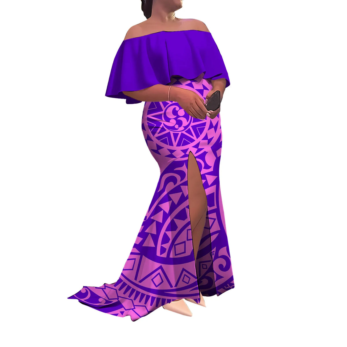 Women'S Dress Half-Printed One-Shoulder Slit Long Floor-Length Slimming Fishtail Dress Polynesian Evening Dress Custom-Made