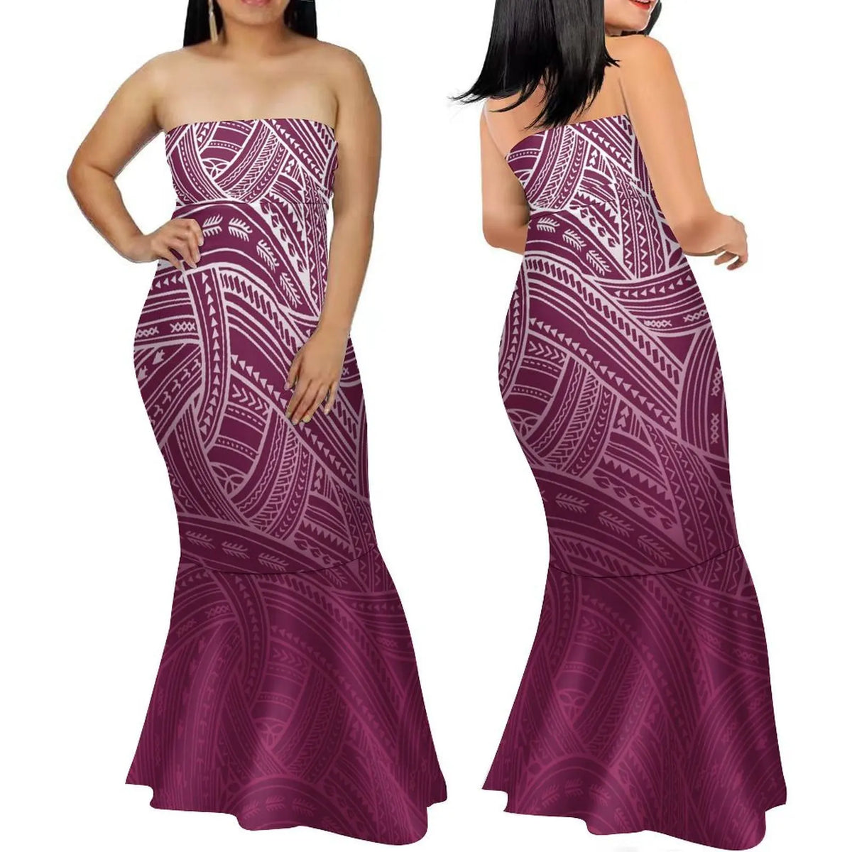 Summer Fashion Strapless Evening Dress Custom Polynesian Print New Design Party Elegant Slim Fishtail Dress Soft Quality Fabric