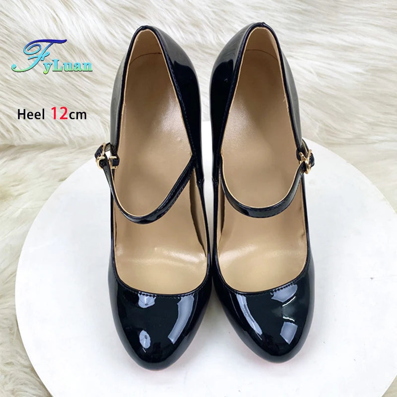 Round Toe Stiletto Shoes For Women Black Mary Jane Shoes 10CM 12CM Thin High Heels Spring Autumn Buckle Strap Fashion Sexy Pumps