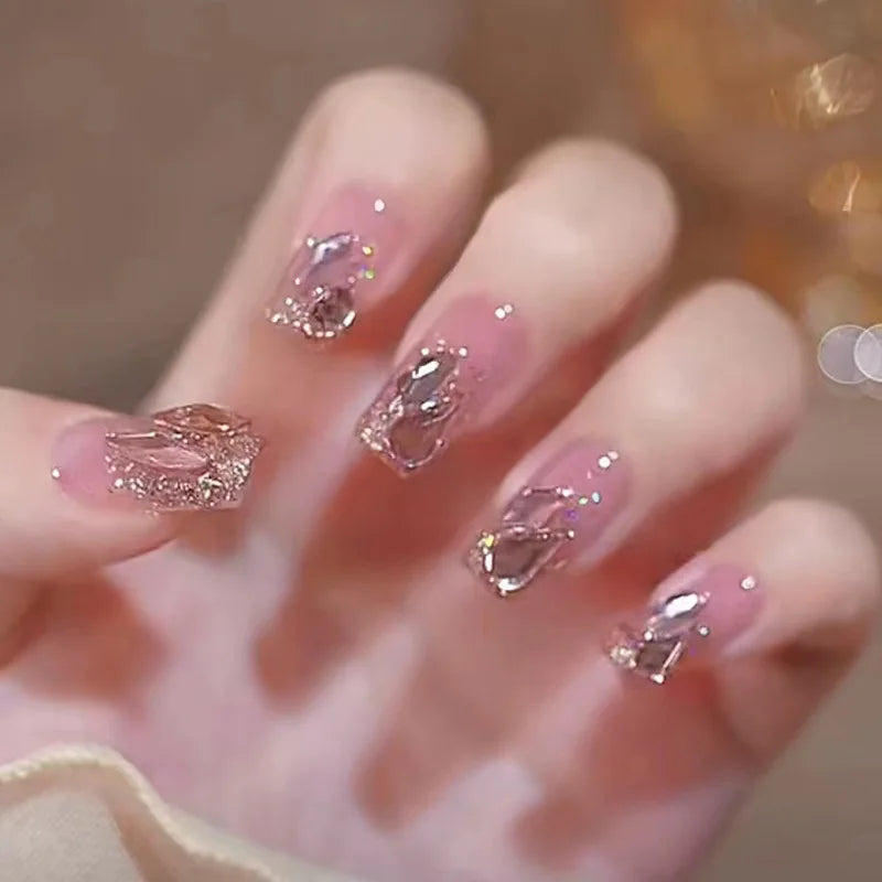 24Pcs Love Heart Butterfly Coffin Fake Nails Art French Long Ballet Detachable Wearing Press on Nail Tips Full Cover False Nails